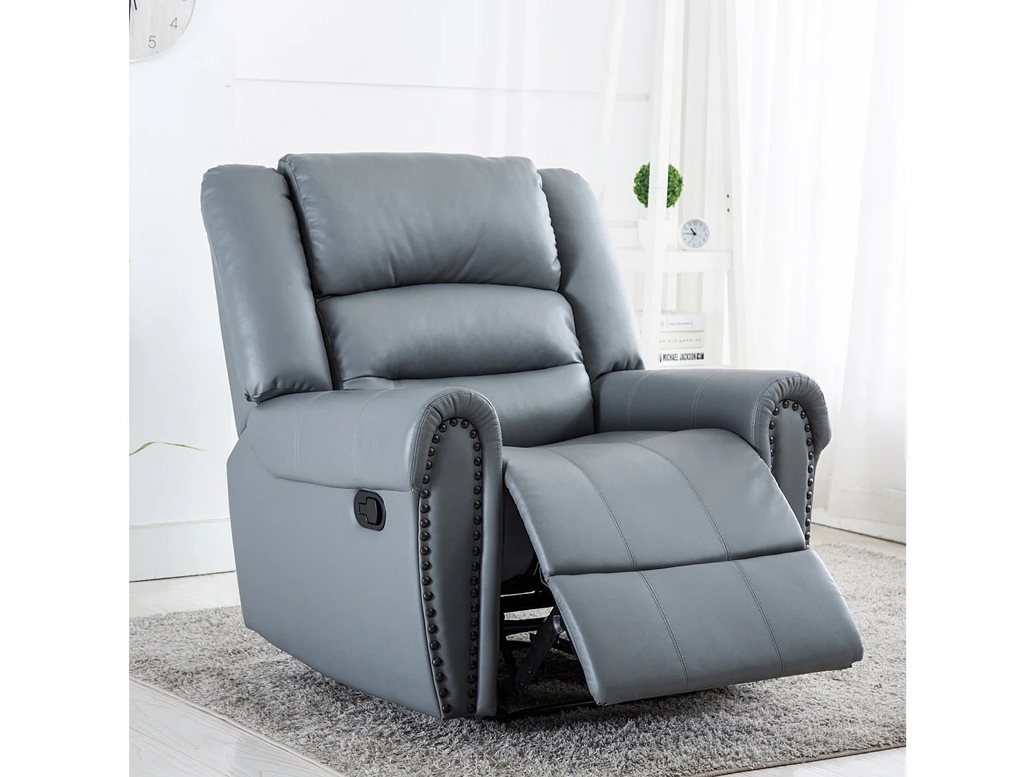 Denver Bonded Leather Manual Recliner Stud Sofa Home Lounge Chair