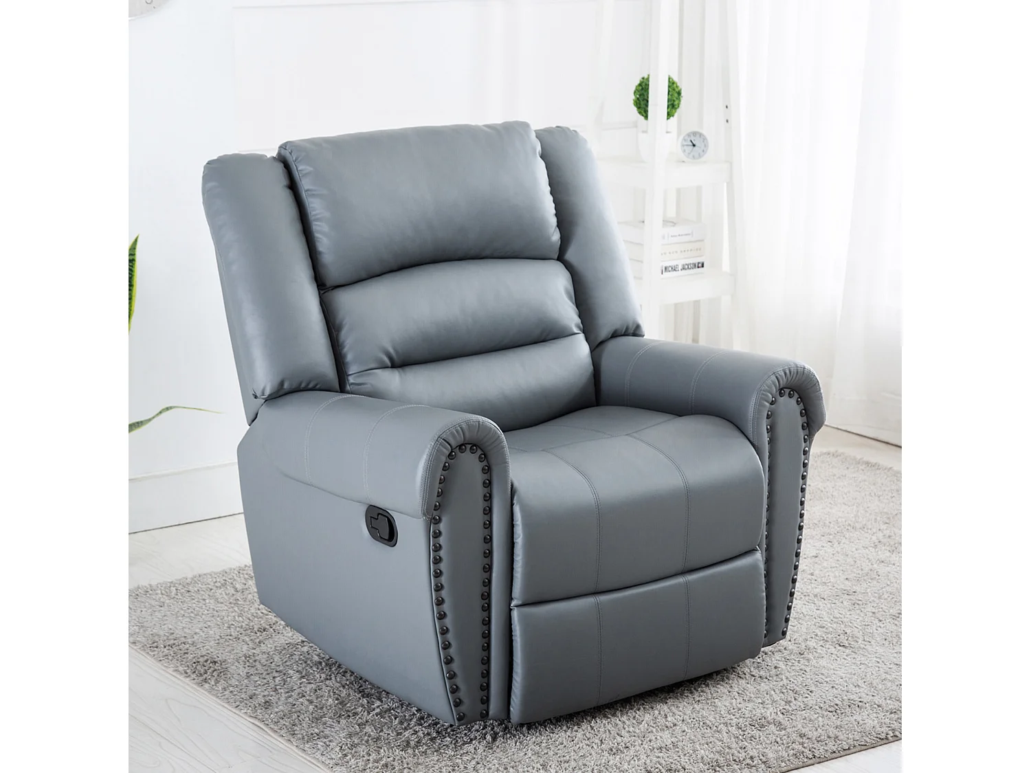 Denver Bonded Leather Manual Recliner Stud Sofa Home Lounge Chair