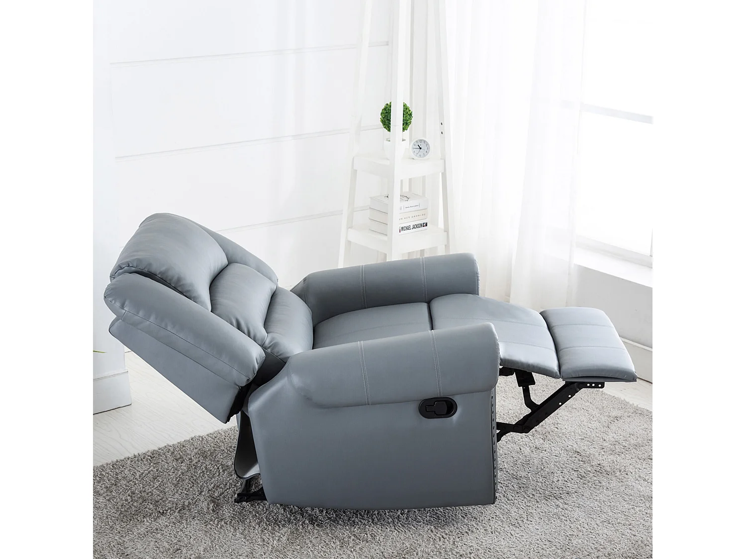 Denver Bonded Leather Manual Recliner Stud Sofa Home Lounge Chair