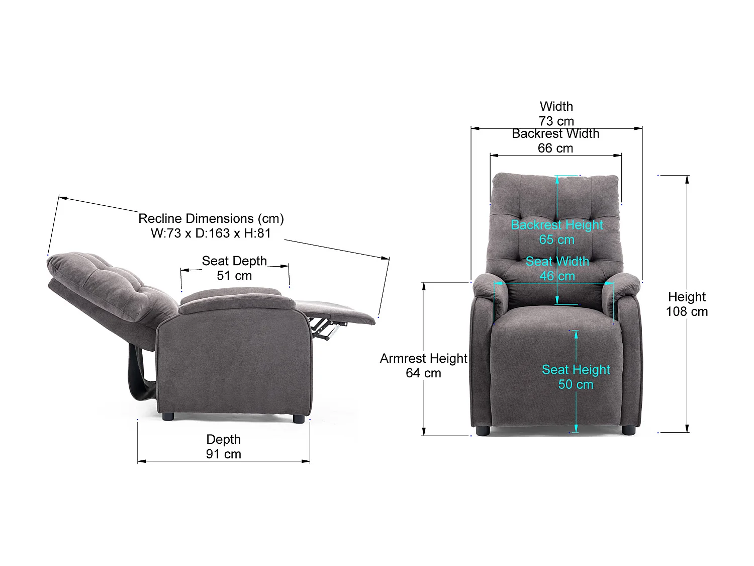 Charlbury Fabric Pushback Recliner Armchair Sofa Fireside Chair