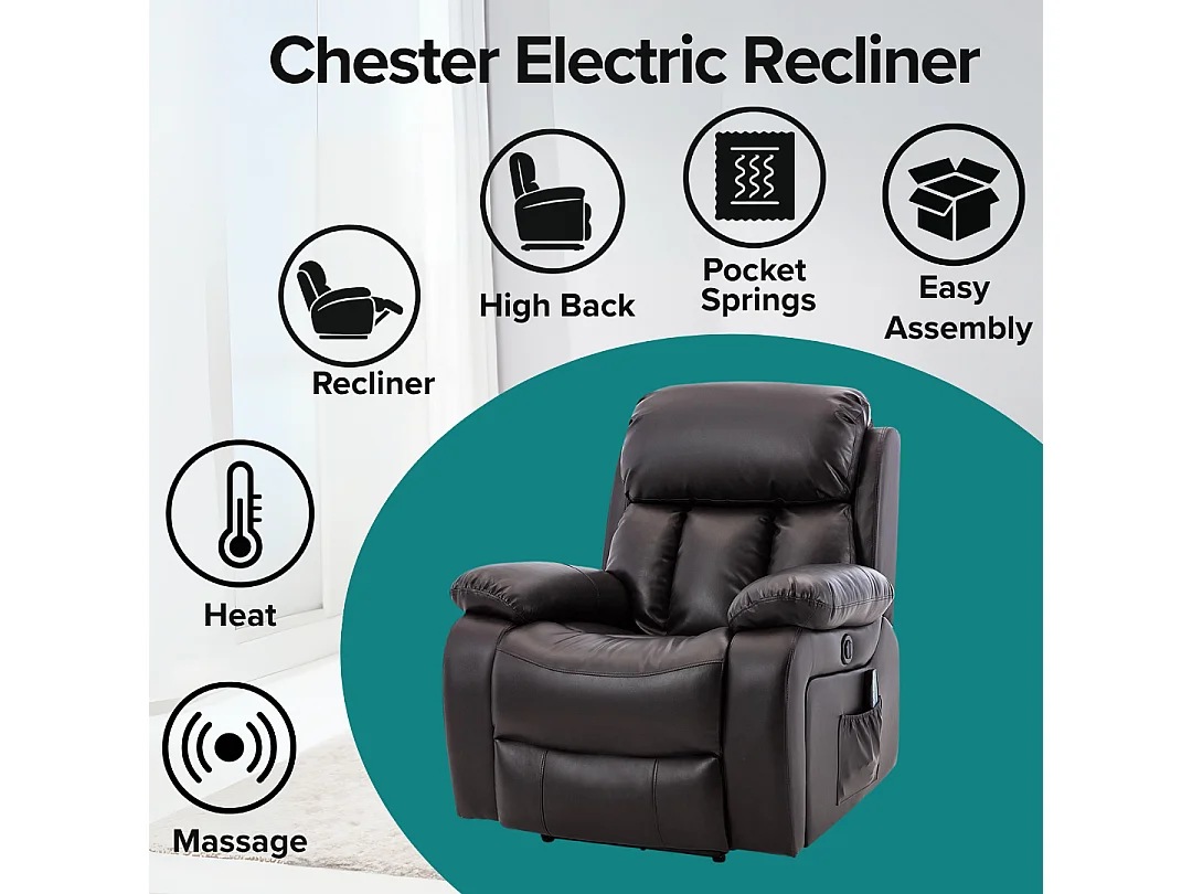 Chester Electric Bonded Leather Automatic Recliner Heat & Massage Chair