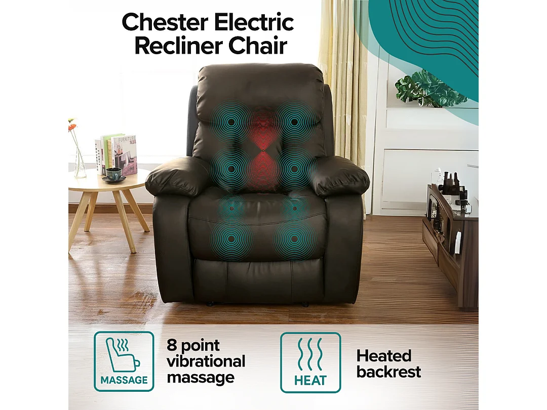 Chester Electric Bonded Leather Automatic Recliner Heat & Massage Chair