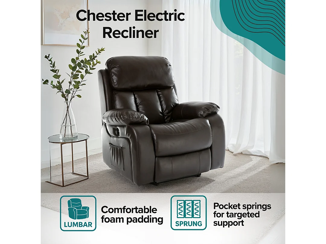 Chester Electric Bonded Leather Automatic Recliner Heat & Massage Chair