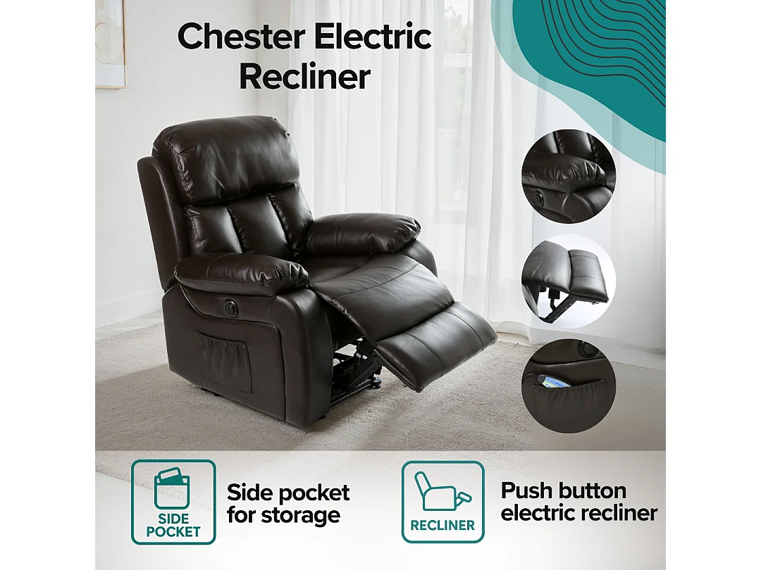 Chester Electric Bonded Leather Automatic Recliner Heat & Massage Chair