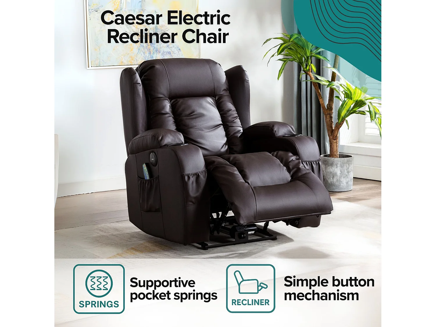 Caesar Electric Bonded Leather Automatic Recliner Heat & Massage Chair