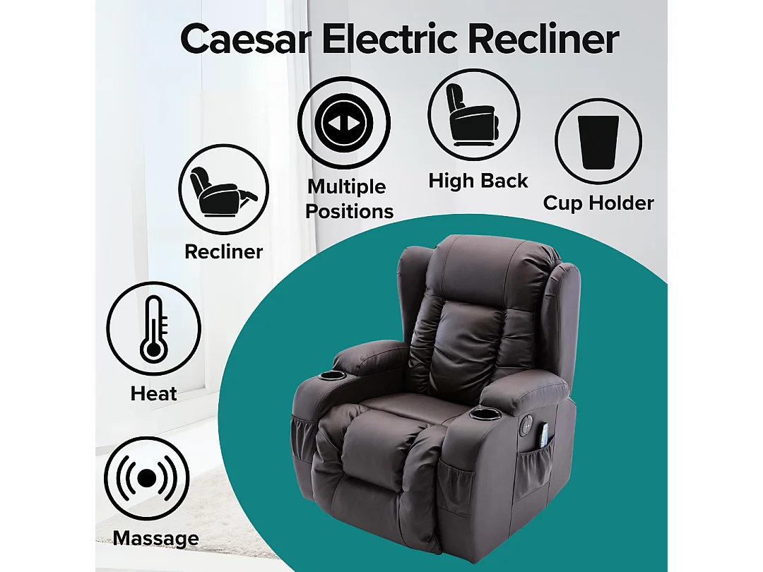 Caesar Electric Bonded Leather Automatic Recliner Heat & Massage Chair