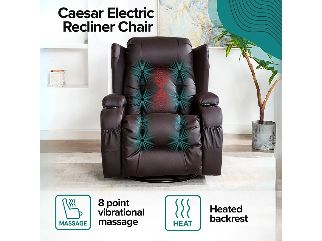 Caesar Electric Bonded Leather Automatic Recliner Heat & Massage Chair