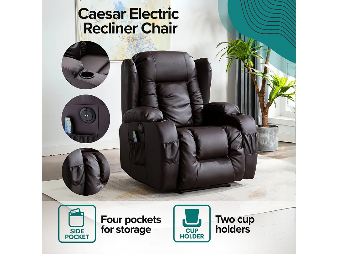 Caesar Electric Bonded Leather Automatic Recliner Heat & Massage Chair