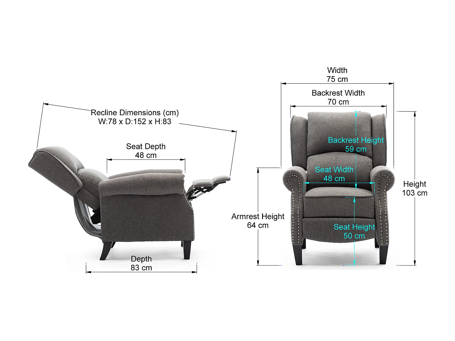 Charlotte Modern Fabric Pushback Recliner Sofa Accent Chair