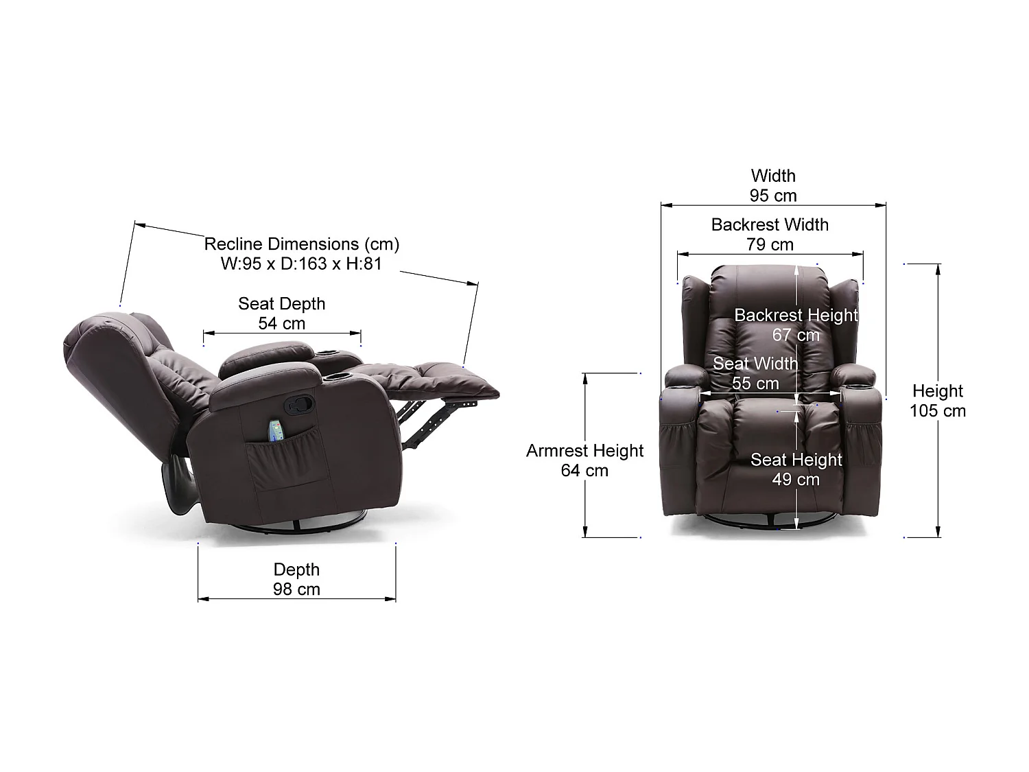 Caesar Bonded Leather Recliner Rocking Swivel Heat & Massage Chair
