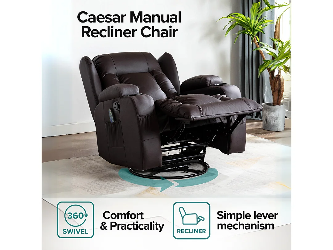 Caesar Bonded Leather Recliner Rocking Swivel Heat & Massage Chair