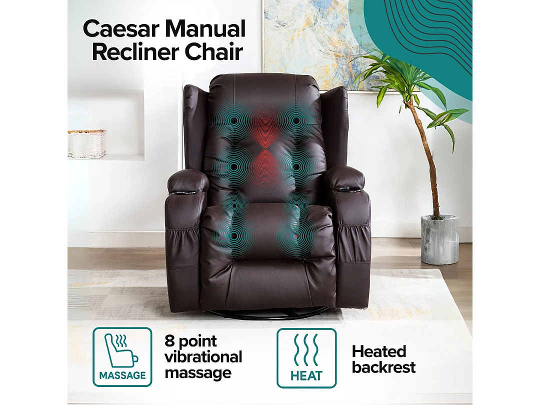 Caesar Bonded Leather Recliner Rocking Swivel Heat & Massage Chair