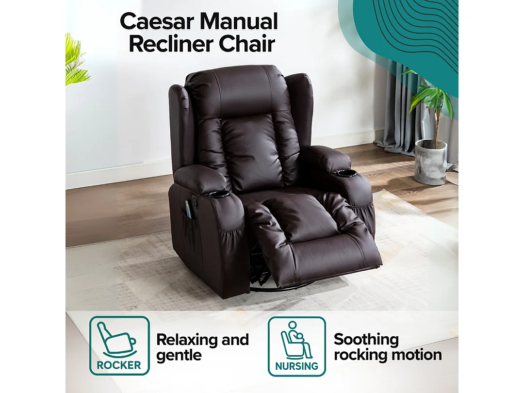 Caesar Bonded Leather Recliner Rocking Swivel Heat & Massage Chair