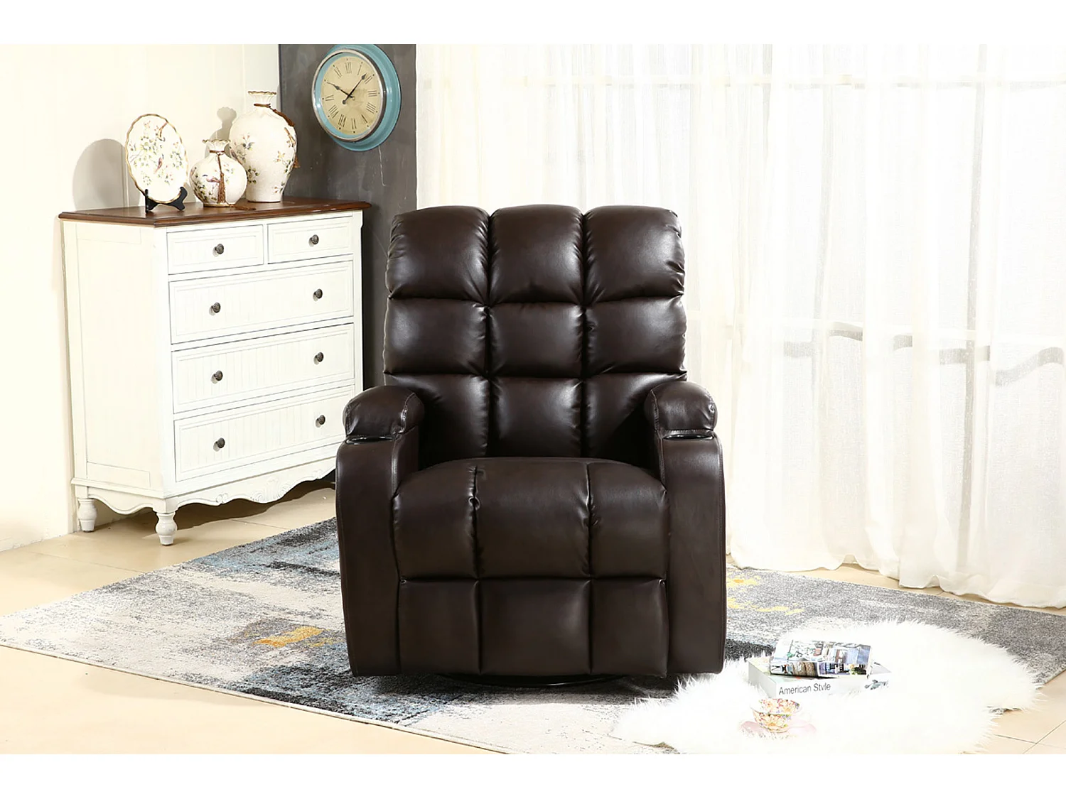 Regal Bonded Leather Recliner Rocking Swivel Heat & Massage Chair