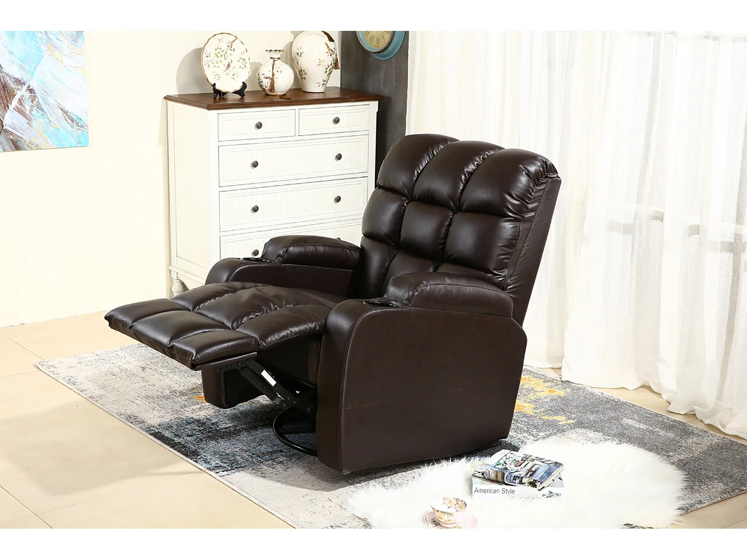 Regal Bonded Leather Recliner Rocking Swivel Heat & Massage Chair