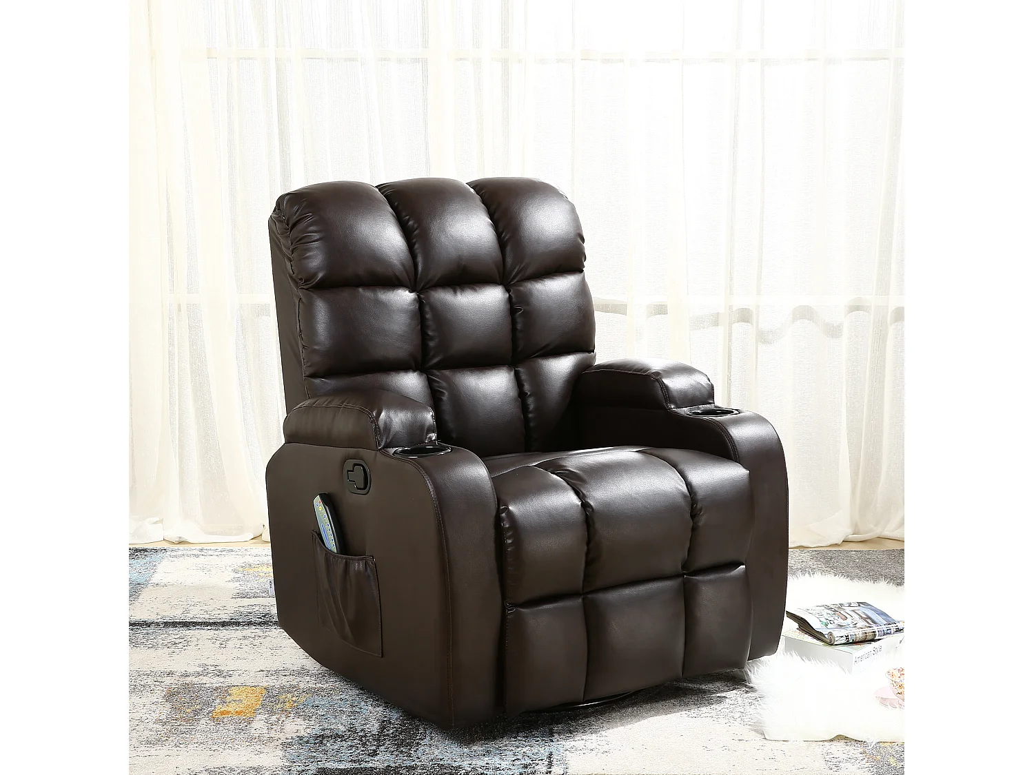 Regal Bonded Leather Recliner Rocking Swivel Heat & Massage Chair