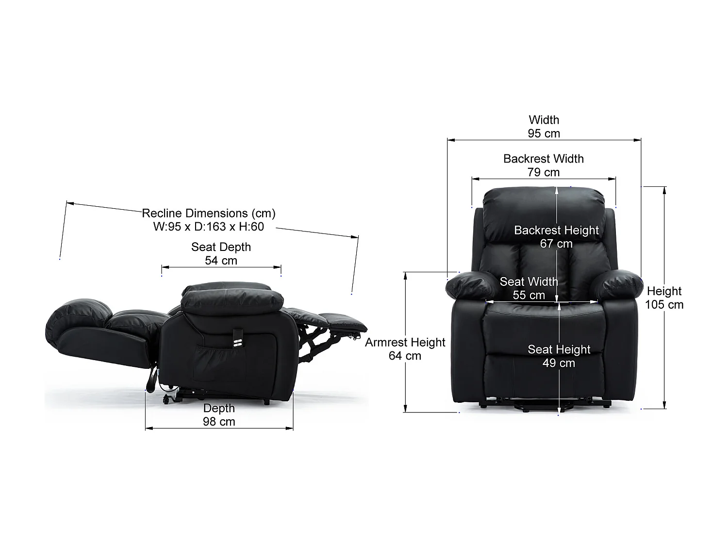 Chester Dual Motor Rise Recliner Heat and Massage Bonded Leather Chair