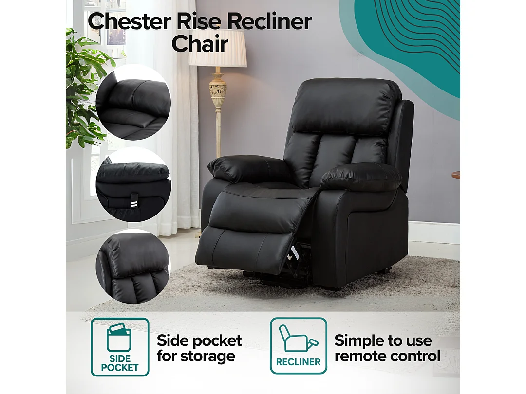 Chester Dual Motor Rise Recliner Heat and Massage Bonded Leather Chair