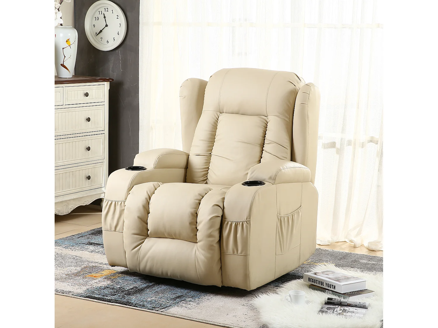 Caesar Electric Bonded Leather Automatic Recliner Heat & Massage Chair
