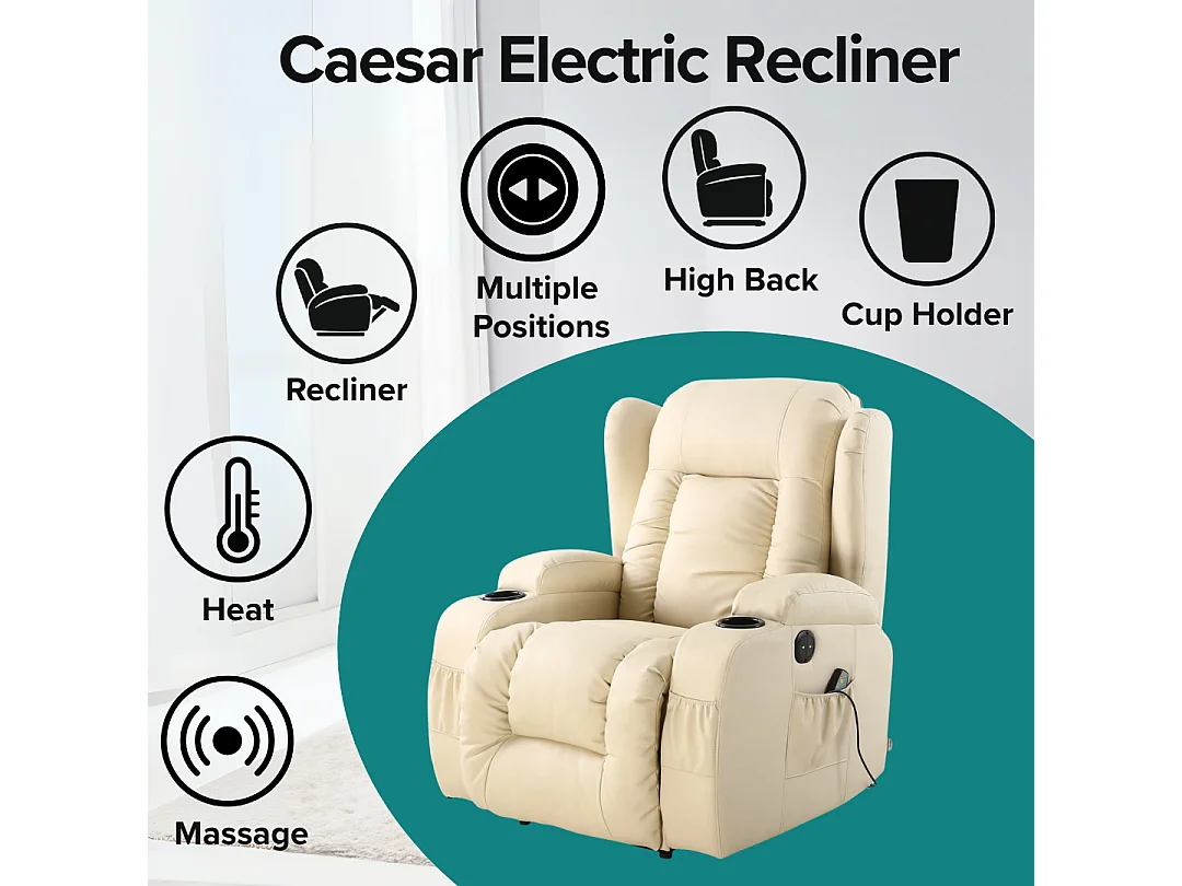 Caesar Electric Bonded Leather Automatic Recliner Heat & Massage Chair