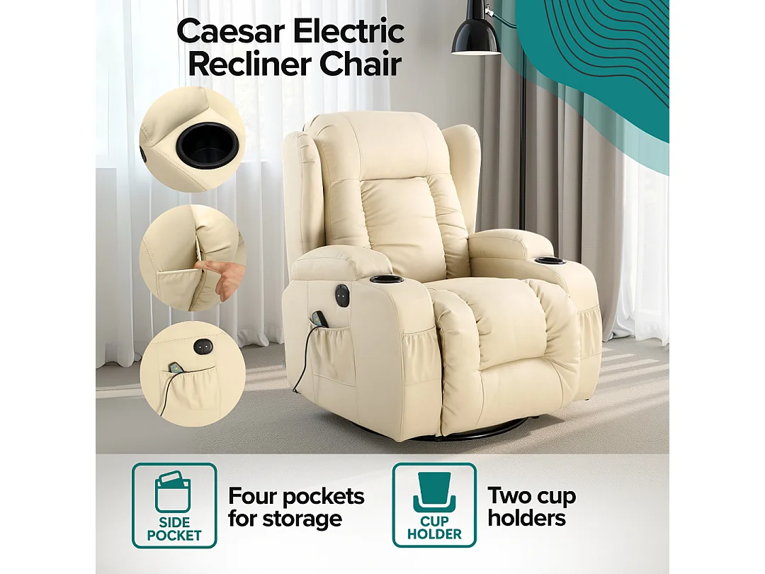 Caesar Electric Bonded Leather Automatic Recliner Heat & Massage Chair