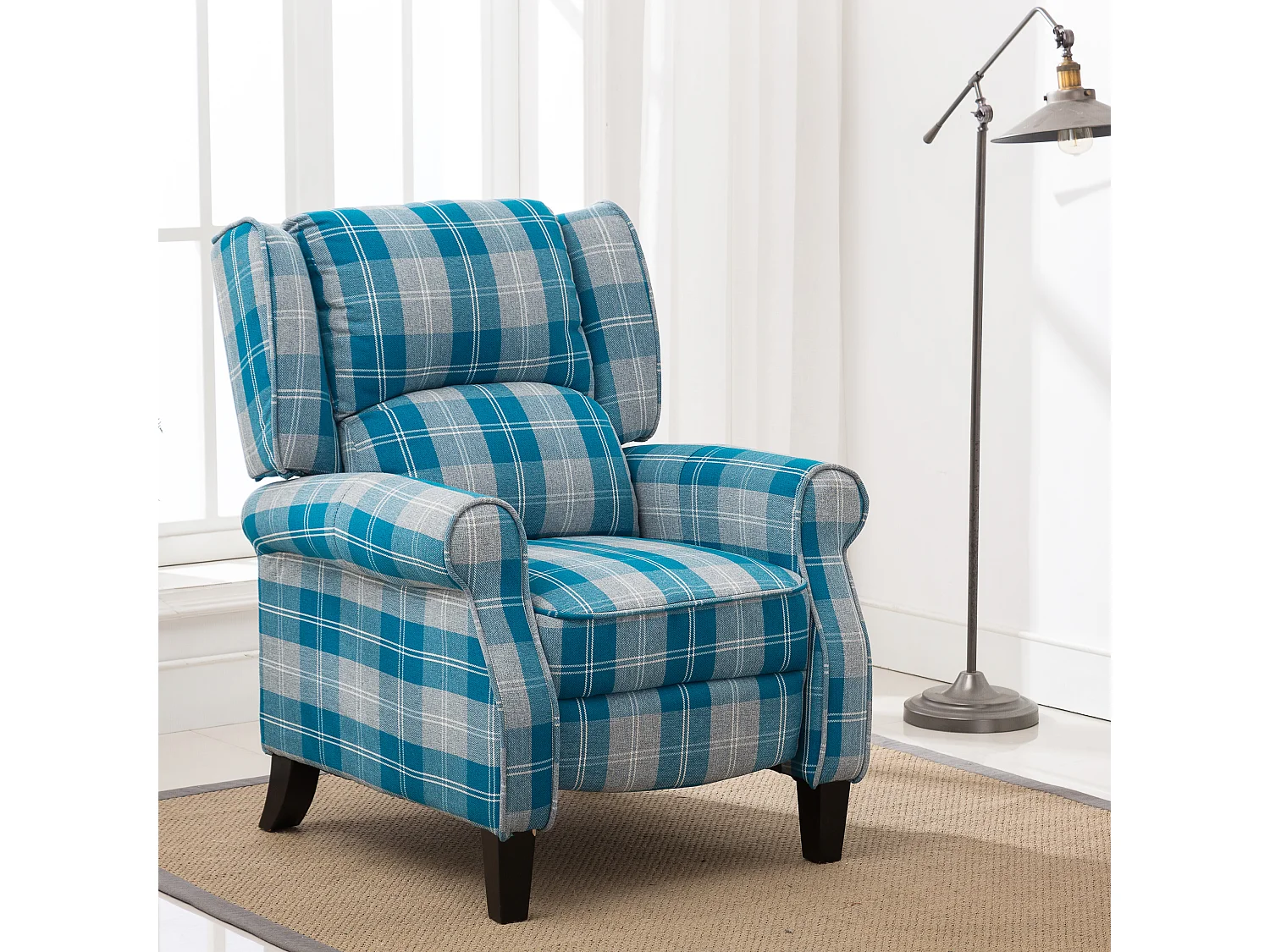 Eaton Wing Back Fireside Checkered Fabric Pushback Recliner Chair