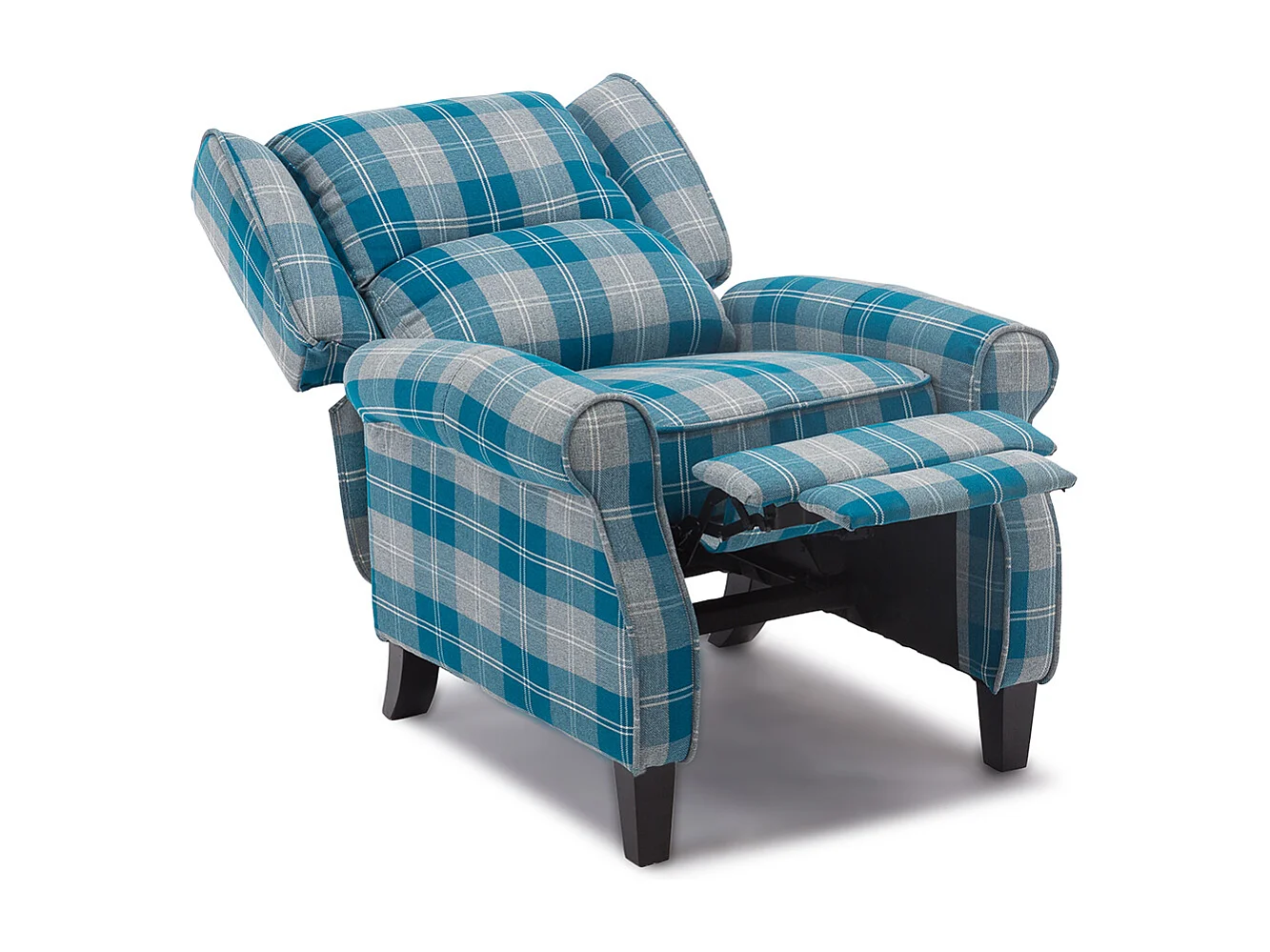 Eaton Wing Back Fireside Checkered Fabric Pushback Recliner Chair