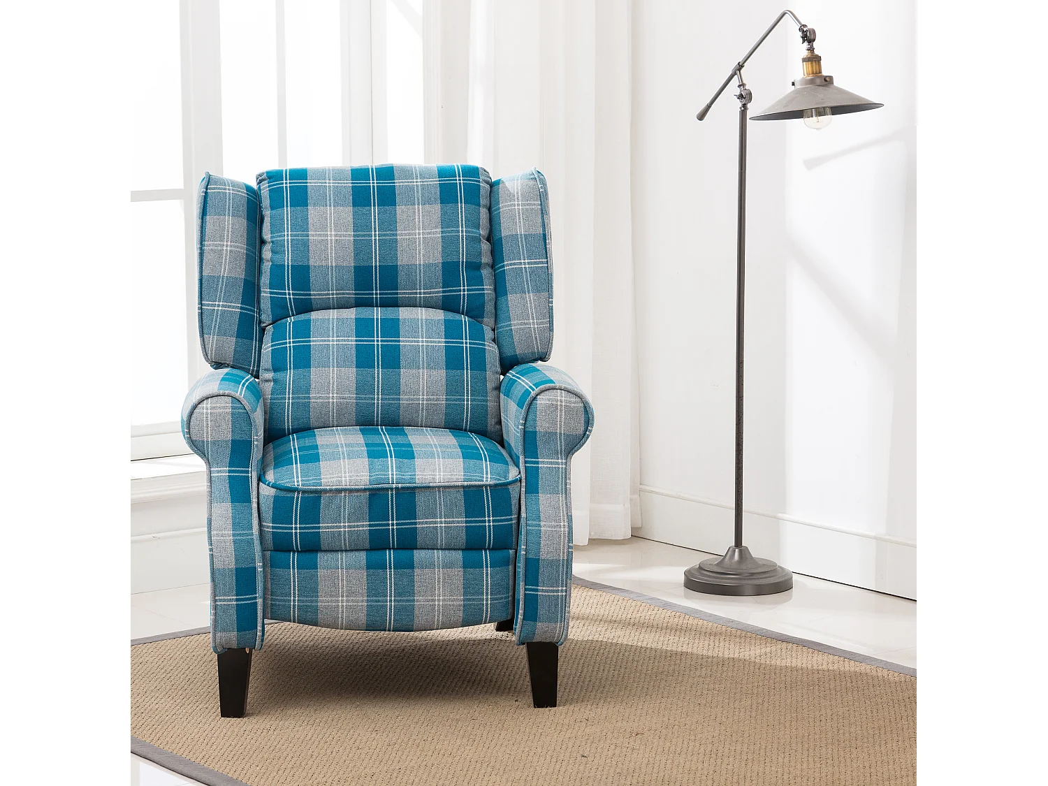 Eaton Wing Back Fireside Checkered Fabric Pushback Recliner Chair