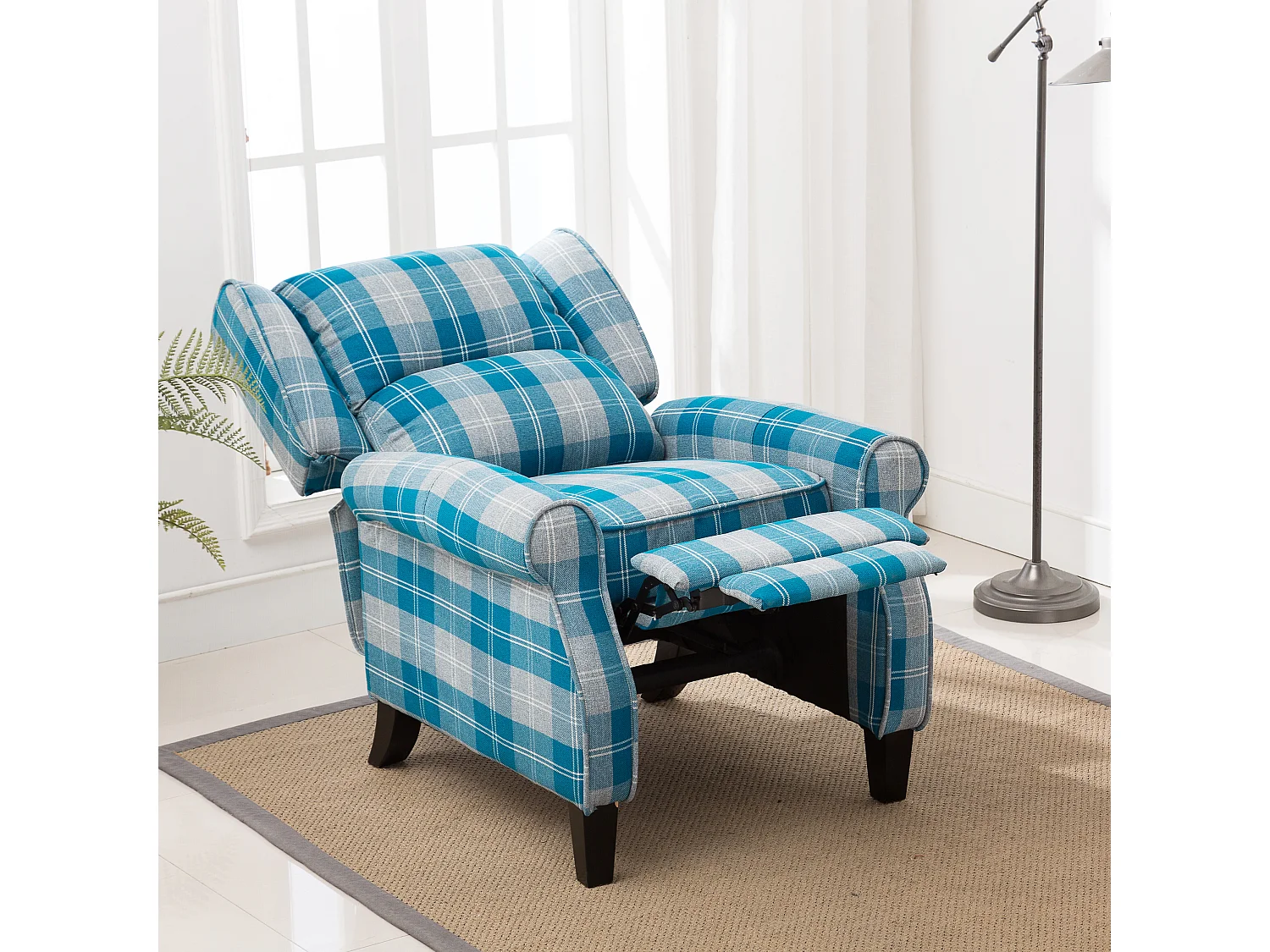 Eaton Wing Back Fireside Checkered Fabric Pushback Recliner Chair