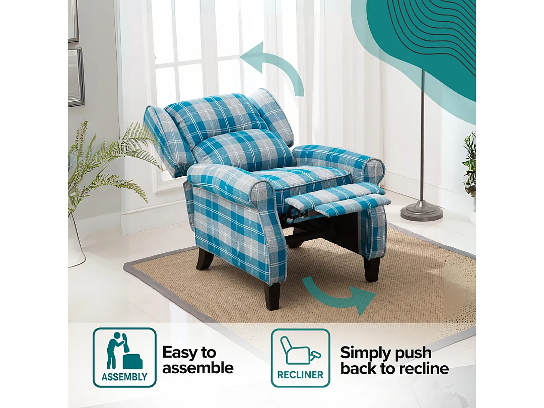 Eaton Wing Back Fireside Checkered Fabric Pushback Recliner Chair