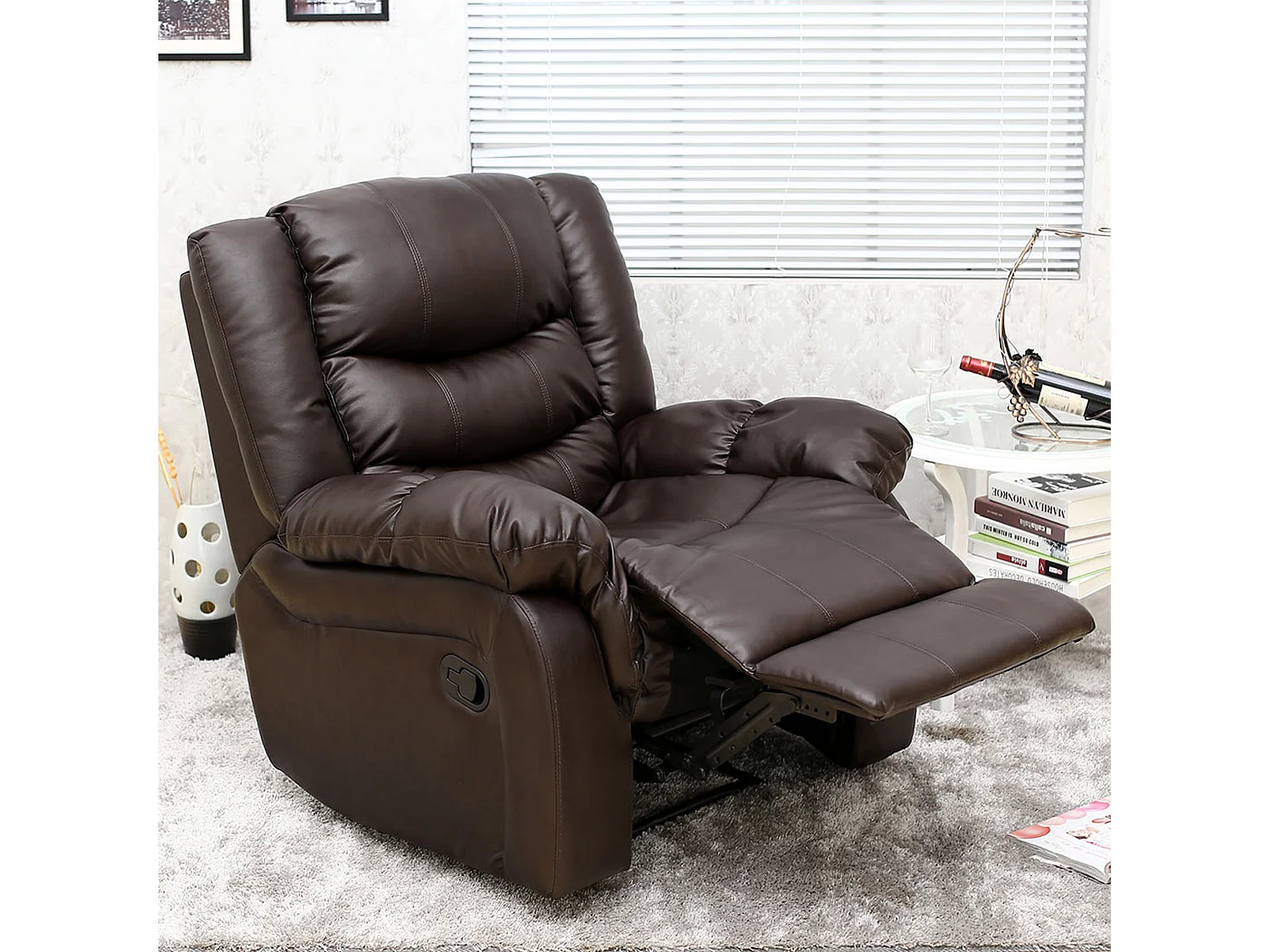 Seattle Manual Recliner Armchair Home Lounge Bonded Leather Chair