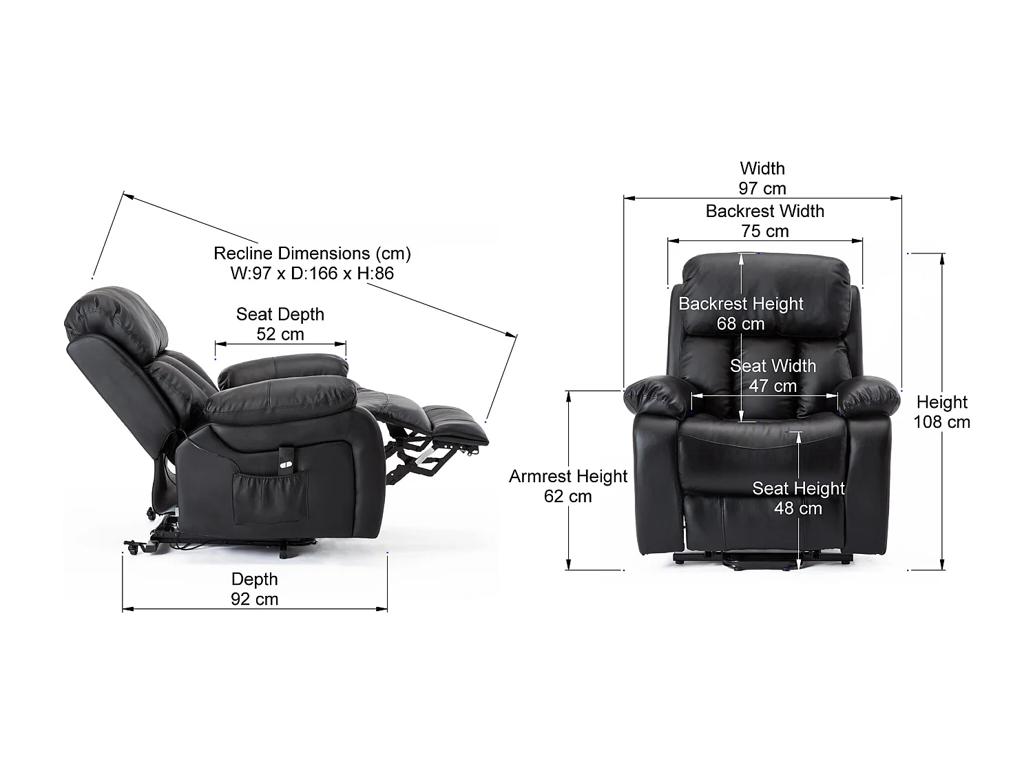 Chester Single Motor Rise Recliner Bonded Leather Heat & Massage Chair