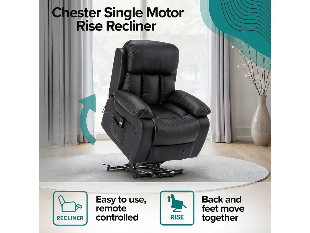 Chester Single Motor Rise Recliner Bonded Leather Heat & Massage Chair