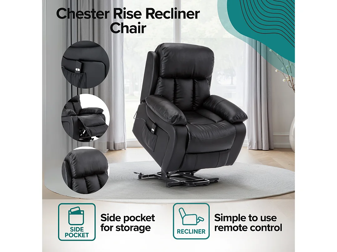 Chester Single Motor Rise Recliner Bonded Leather Heat & Massage Chair