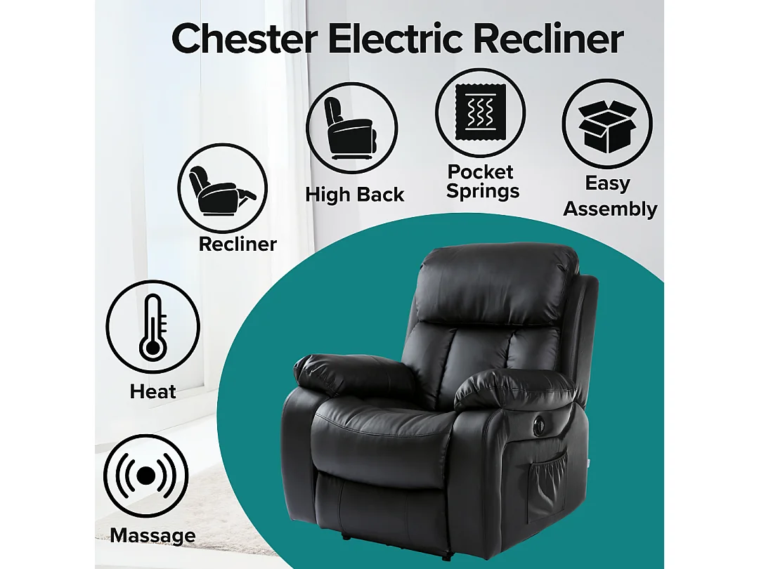 Chester Electric Bonded Leather Automatic Recliner Heat & Massage Chair