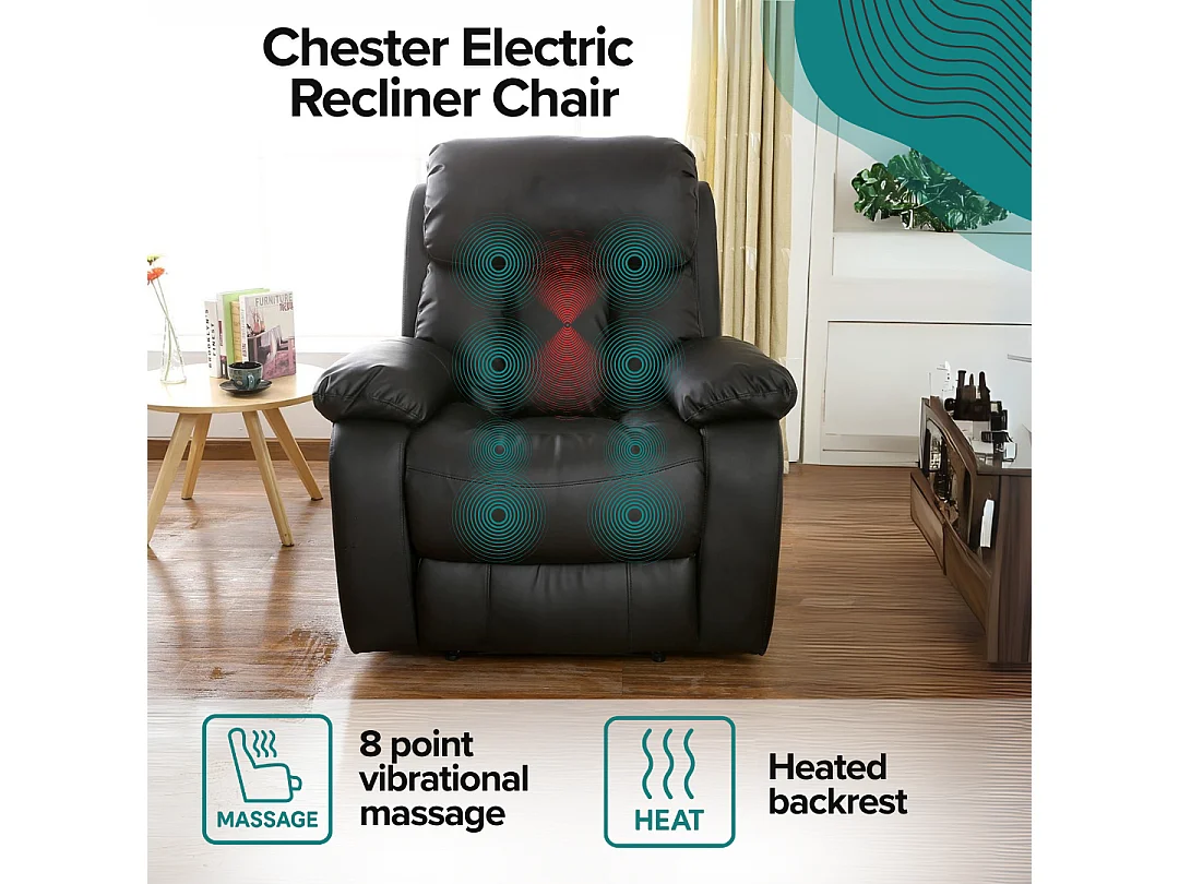 Chester Electric Bonded Leather Automatic Recliner Heat & Massage Chair