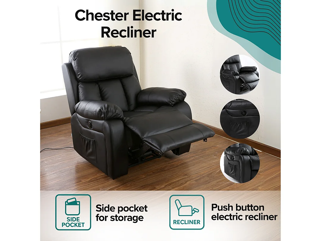Chester Electric Bonded Leather Automatic Recliner Heat & Massage Chair
