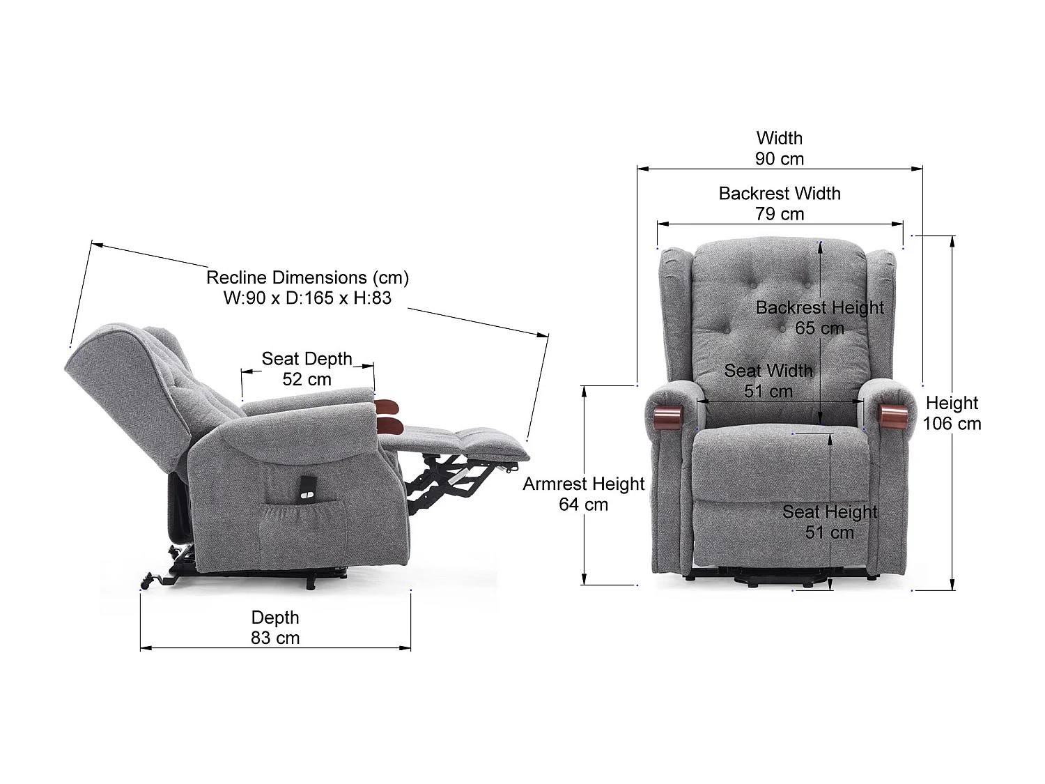 Harrogate Single Motor Electric Rise Recliner Fabric Lift Riser Chair
