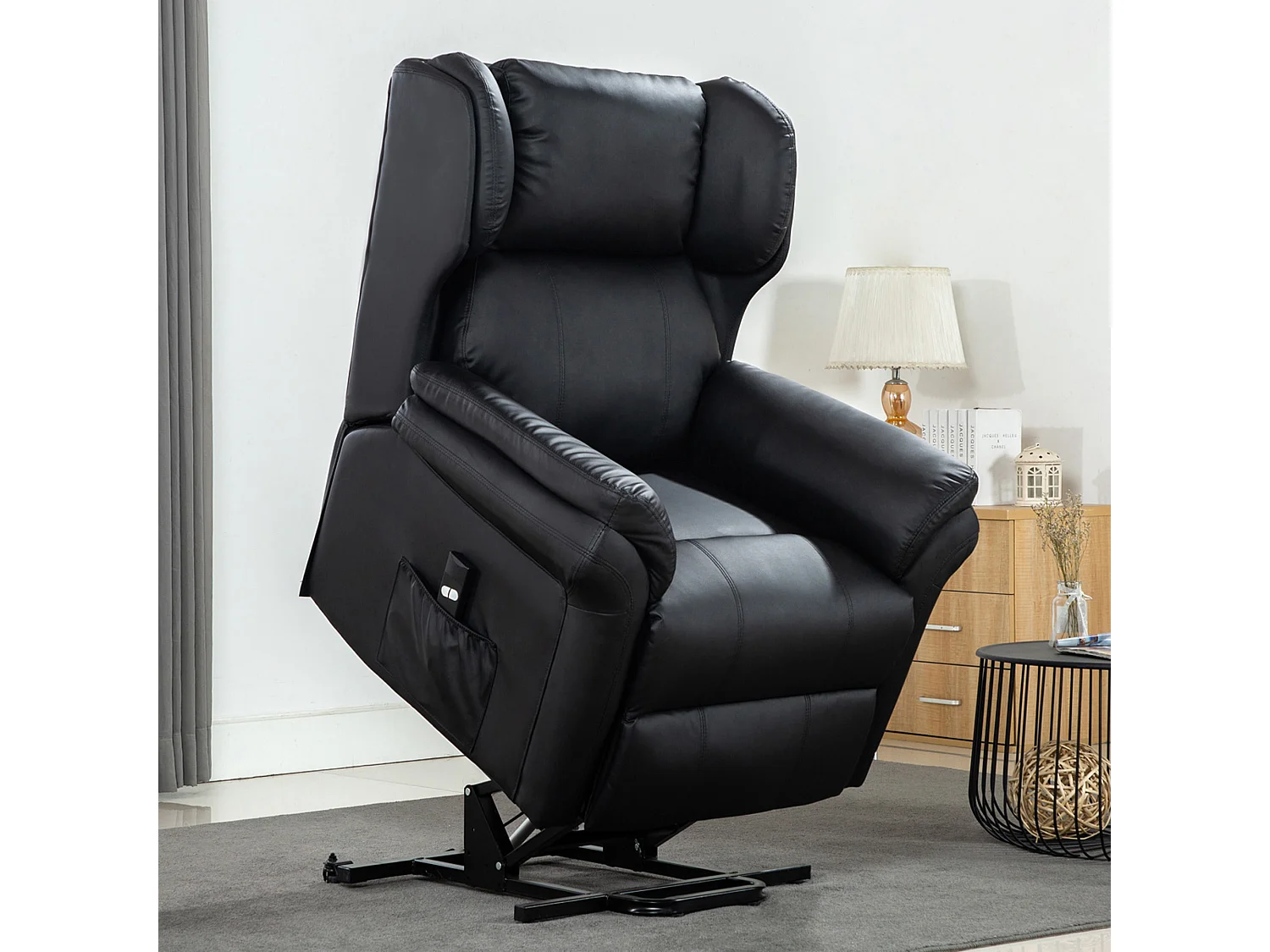 Oakford Single Motor Rise Recliner Bonded Leather Wingback Chair