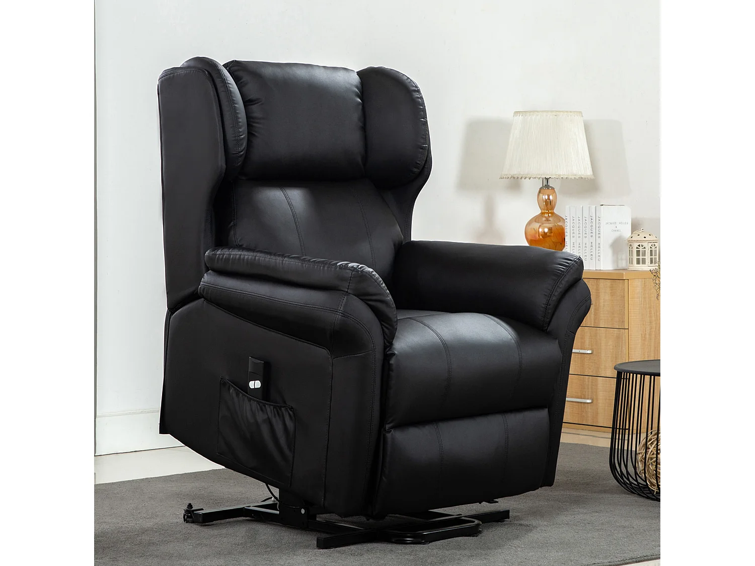 Oakford Single Motor Rise Recliner Bonded Leather Wingback Chair