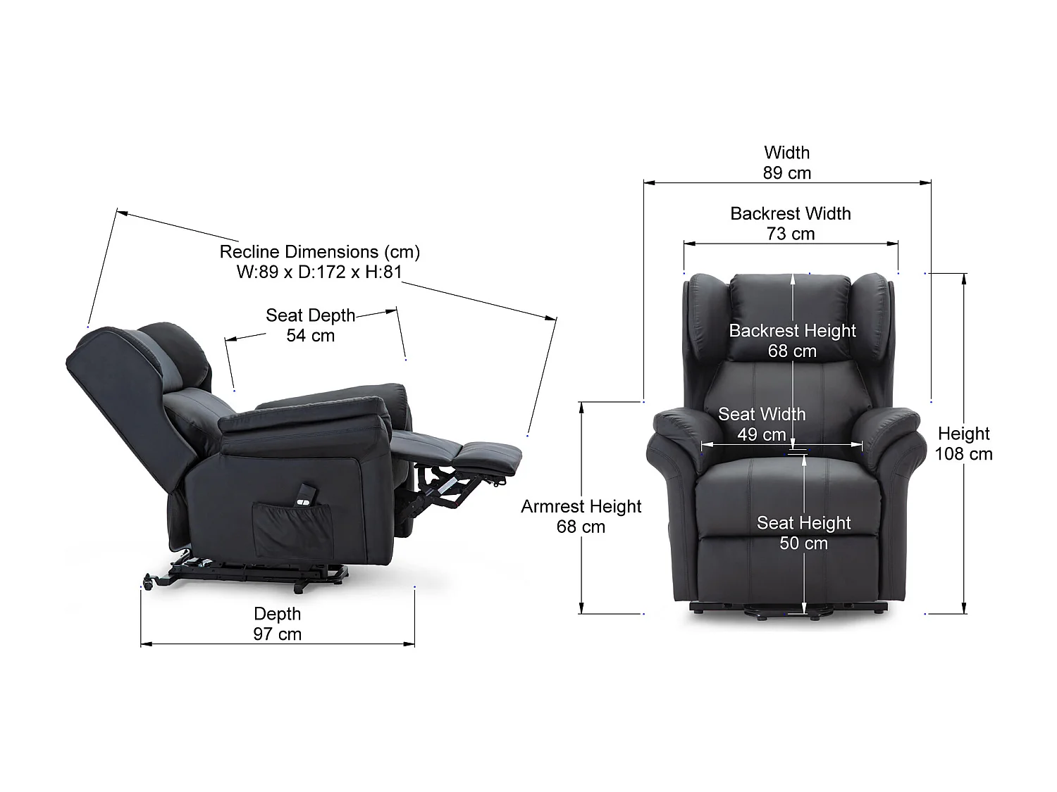 Oakford Single Motor Rise Recliner Bonded Leather Wingback Chair