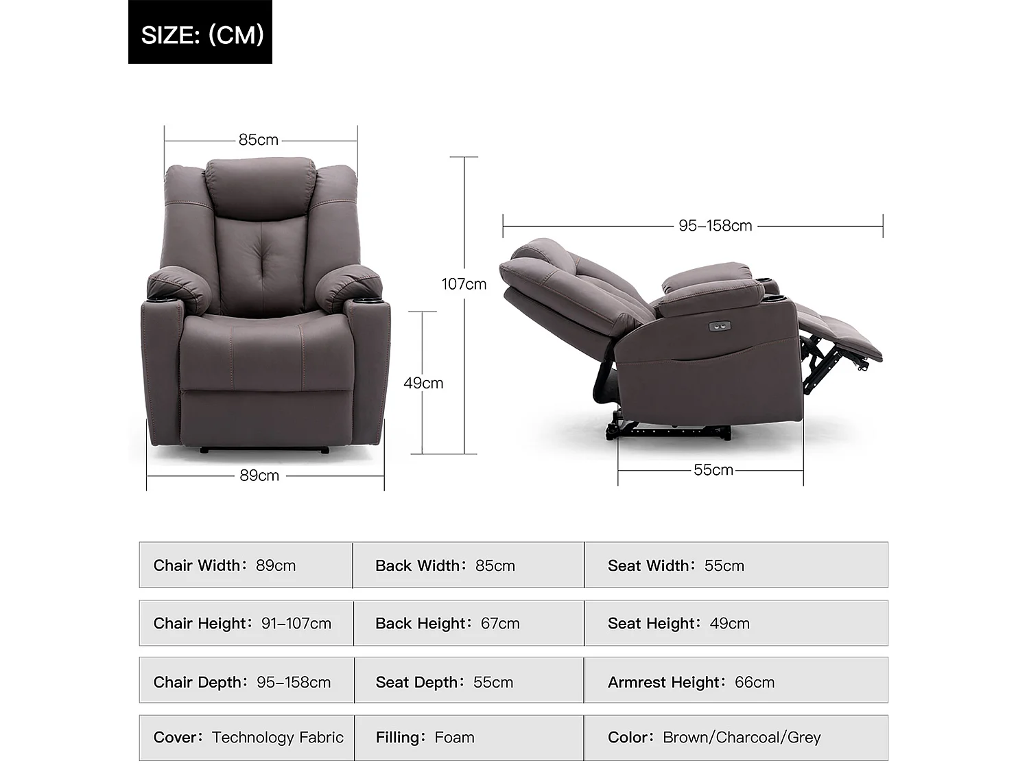 Afton Electric Technology Fabric Auto Recliner USB Lounge Sofa Chair