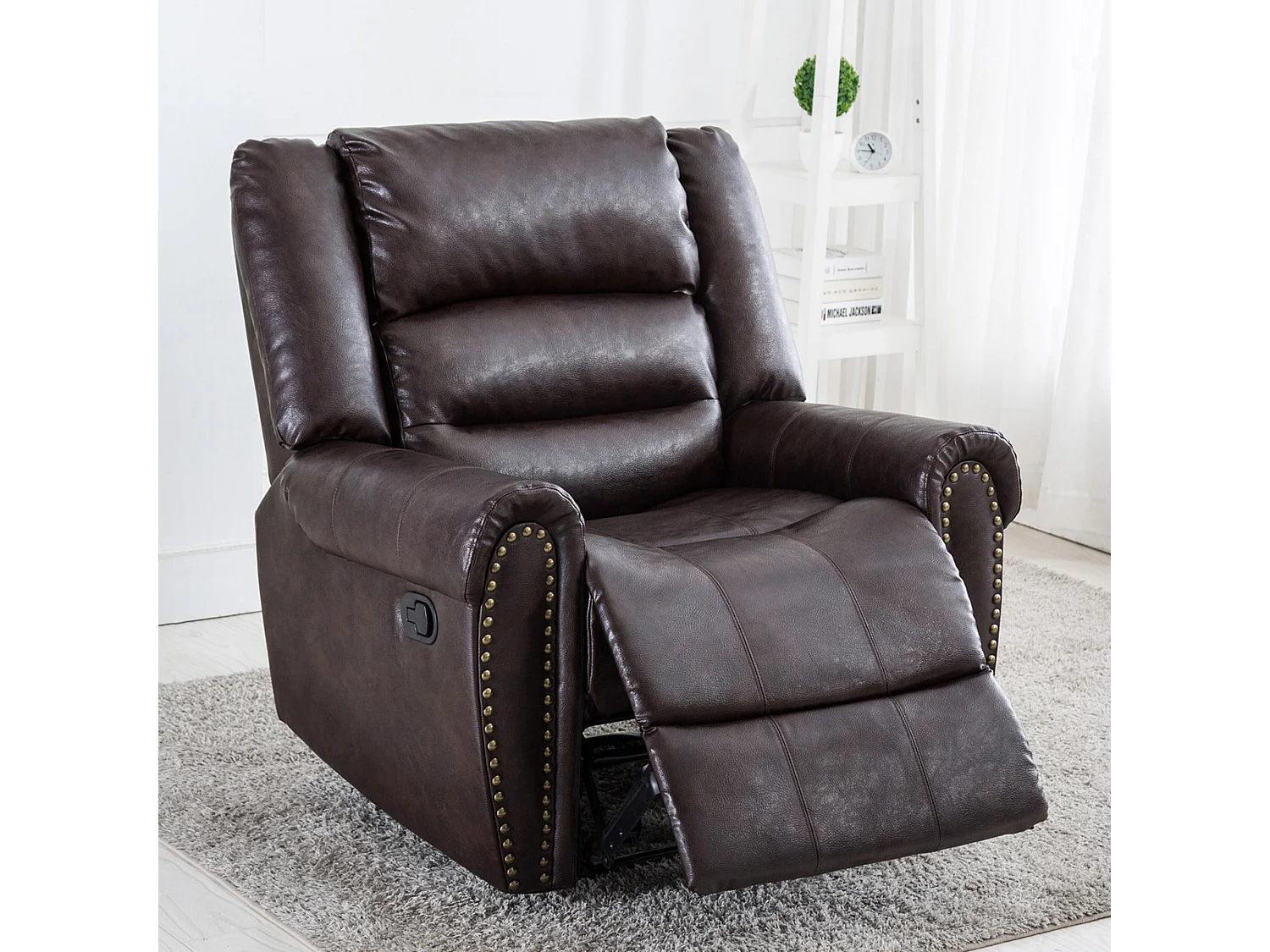 Denver Bonded Leather Manual Recliner Stud Sofa Home Lounge Chair