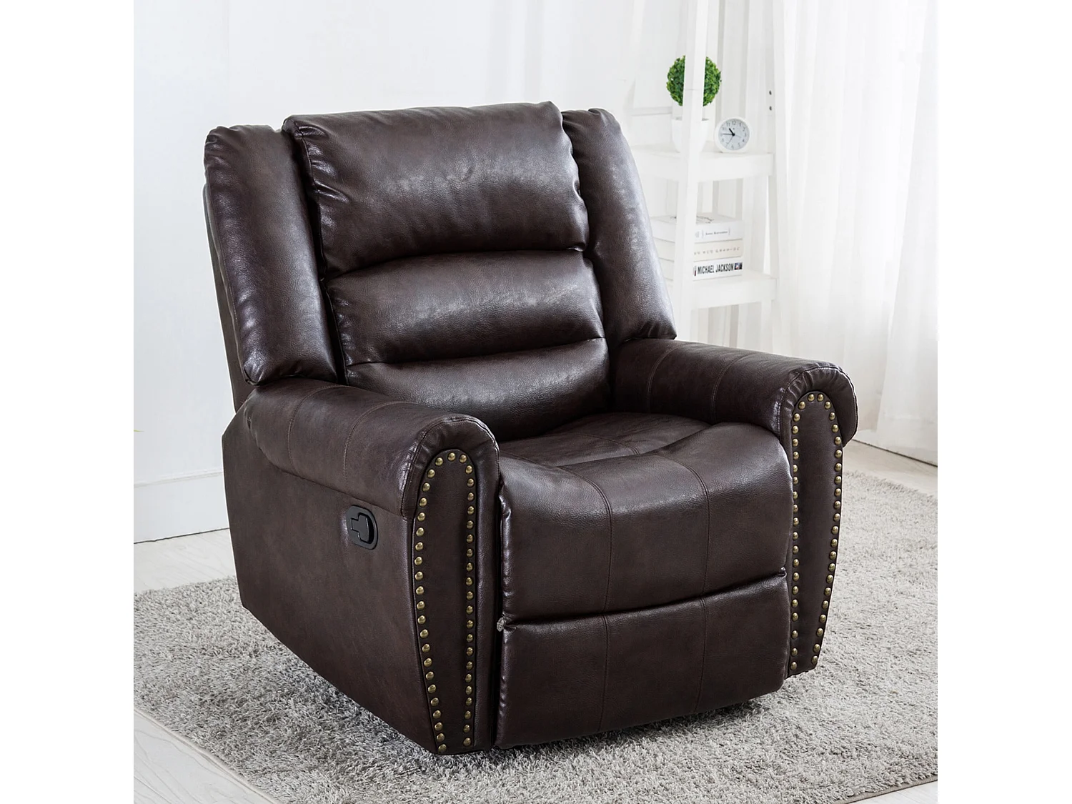 Denver Bonded Leather Manual Recliner Stud Sofa Home Lounge Chair