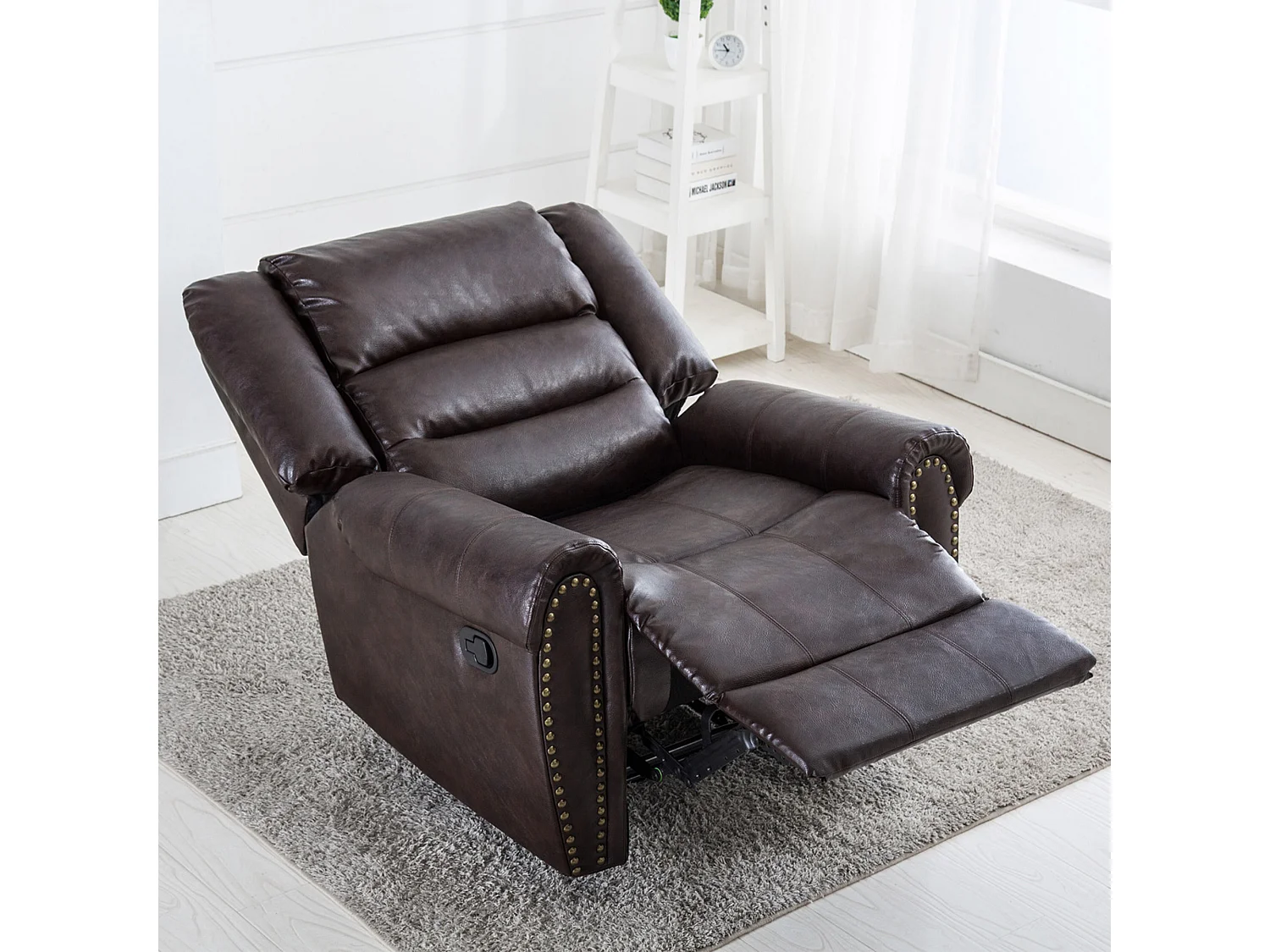 Denver Bonded Leather Manual Recliner Stud Sofa Home Lounge Chair