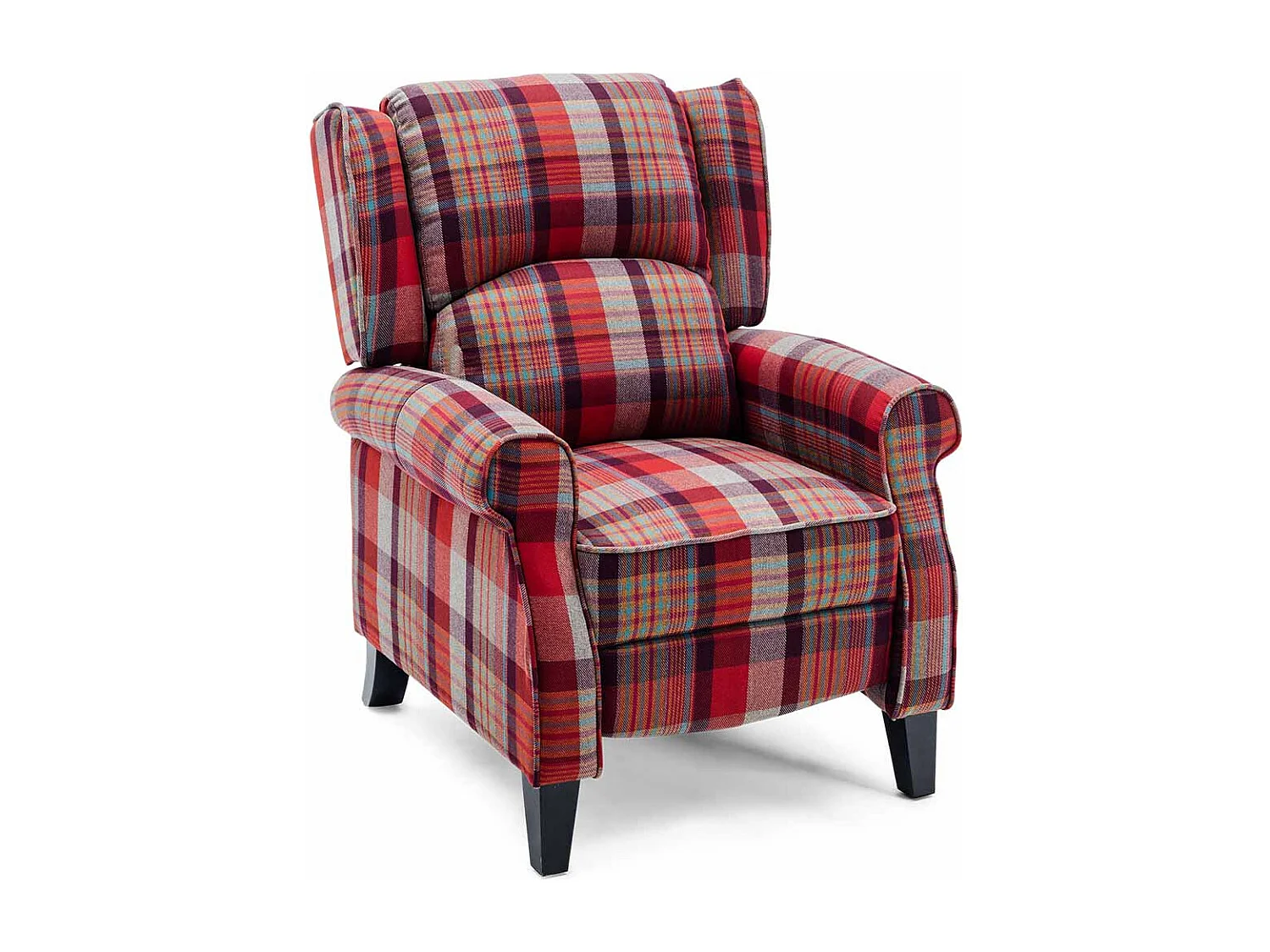 Eaton Wing Back Fireside Checkered Fabric Pushback Recliner Chair