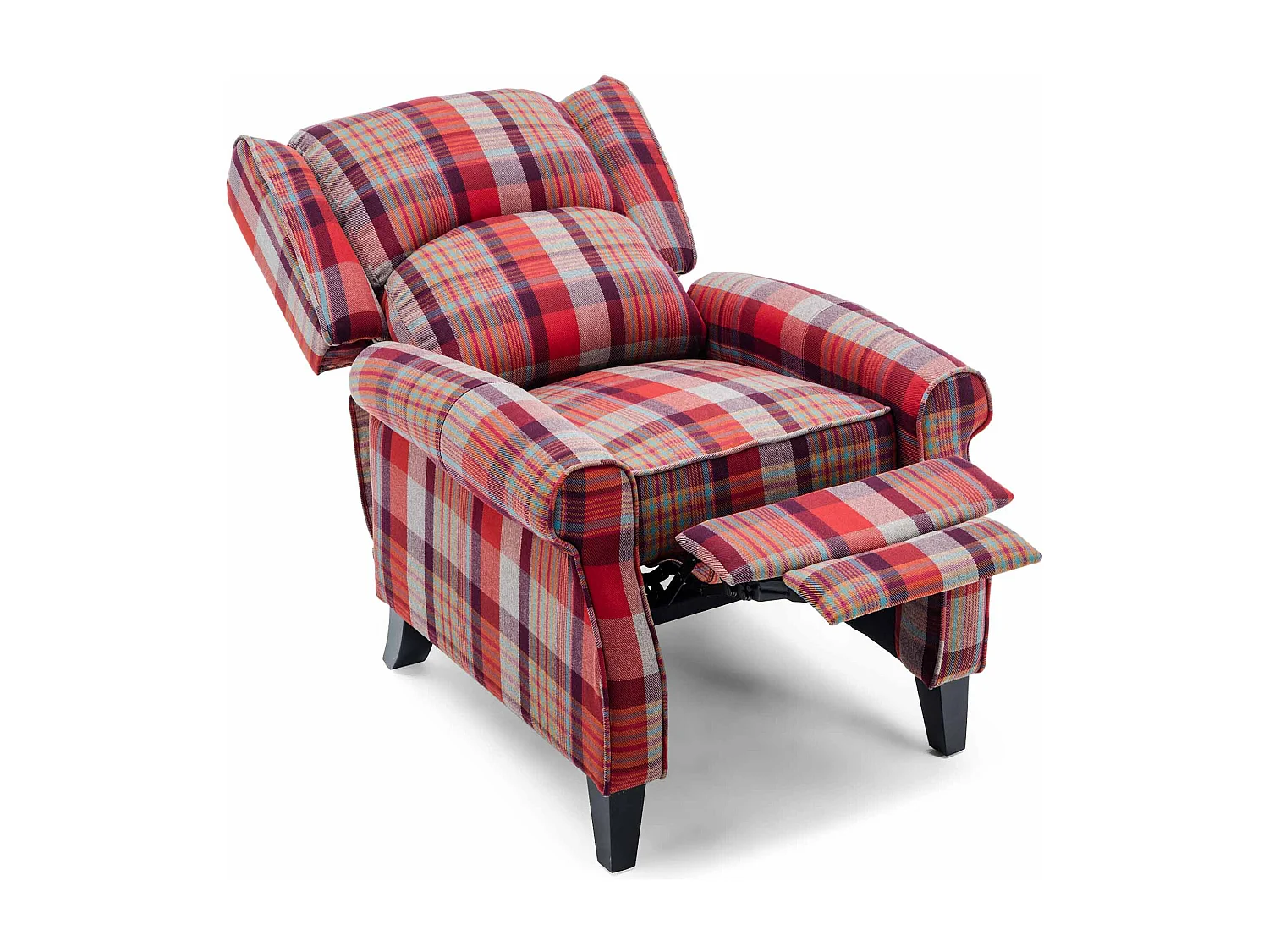 Eaton Wing Back Fireside Checkered Fabric Pushback Recliner Chair