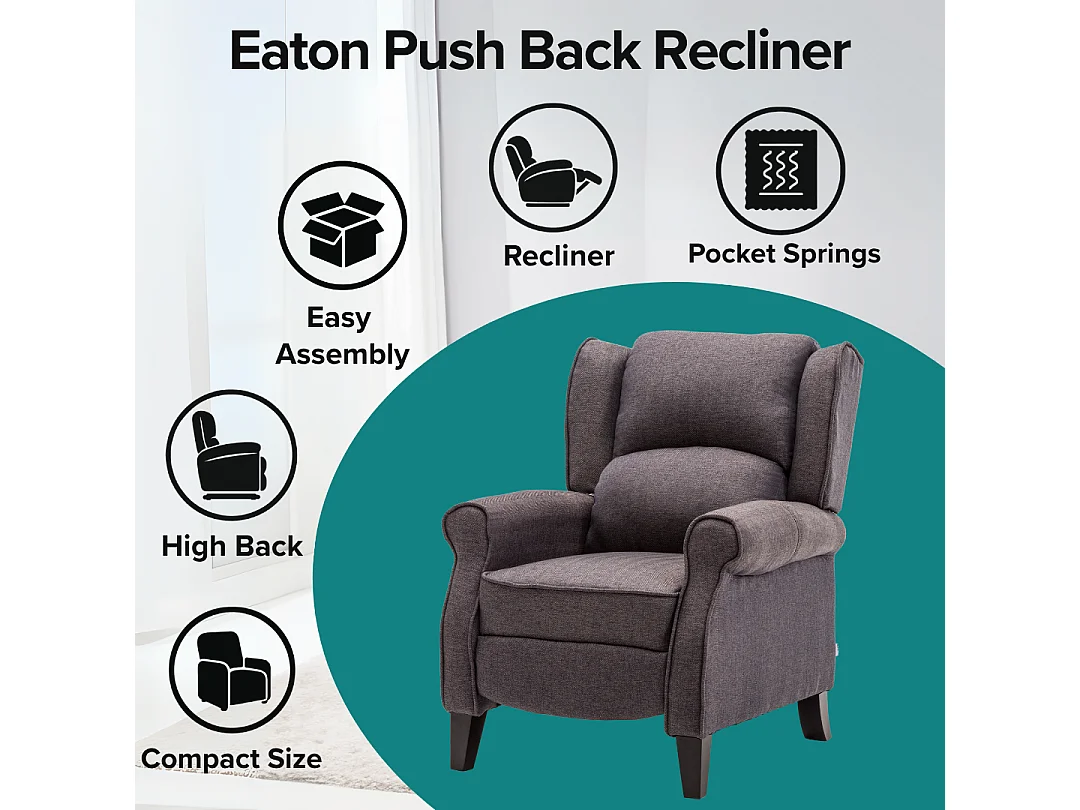 Eaton Wing Back Fireside Herringbone Fabric Pushback Recliner Chair