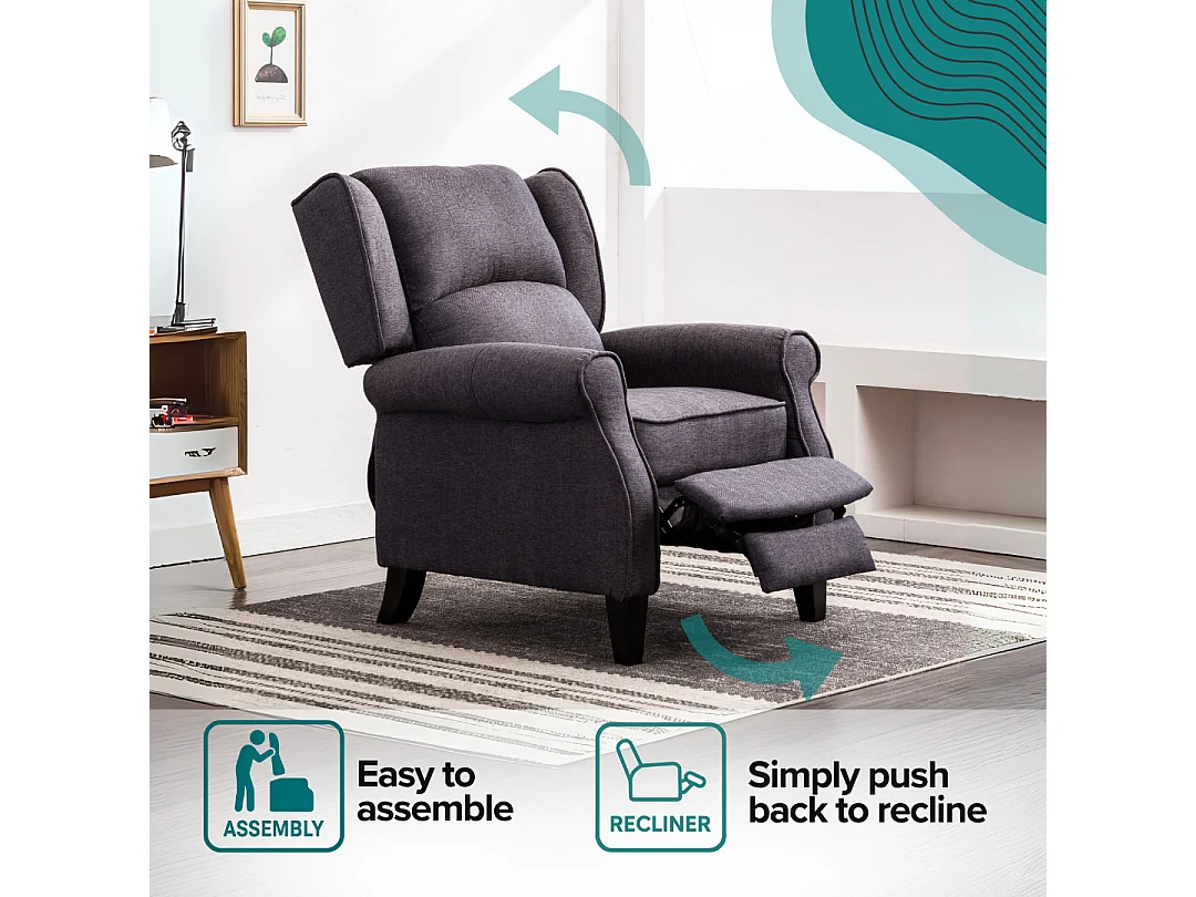 Eaton Wing Back Fireside Herringbone Fabric Pushback Recliner Chair