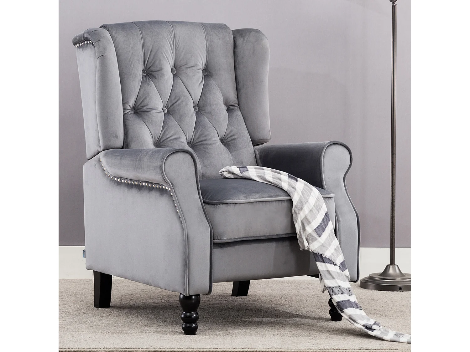Althorpe Wing Back Recliner Button Back Fireside Velvet Chair